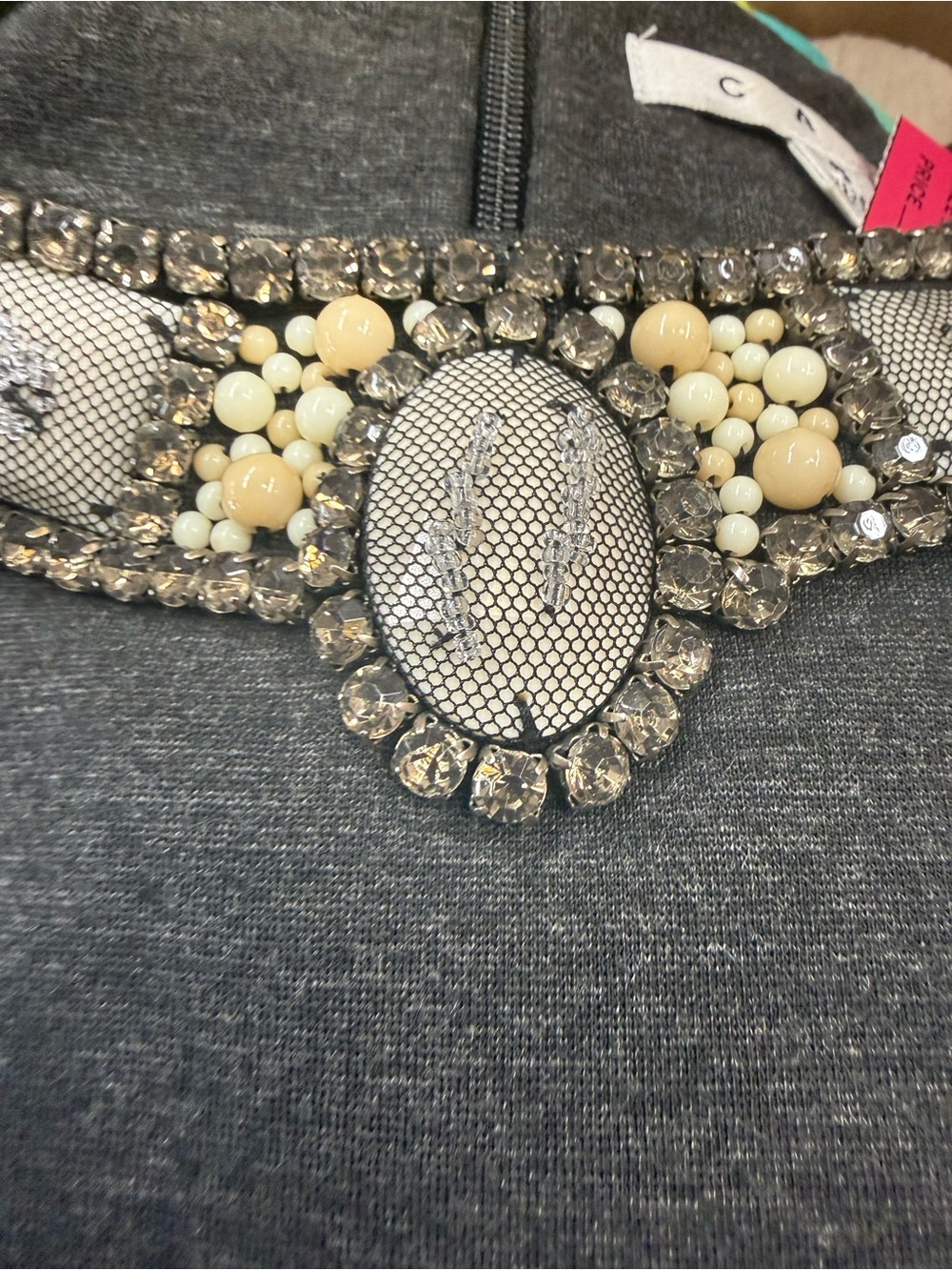 CAbi Embellished Mesh Choker in Cream and Clear